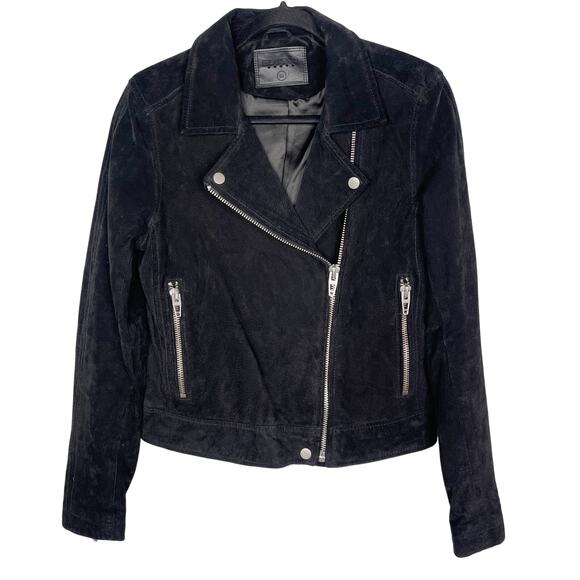 BlankNYC Womens Medium M Black Crop Suede Leather Moto Jacket Asymmetrical Zip - Picture 1 of 10